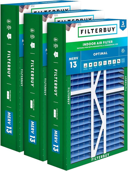 Filterbuy 17.5x27x5 Air Filter MERV 13 Optimal Smoke & Allergy Defense (3-Pack), Pleated HVAC AC Furnace Filters for Trane Perfect Fit & American Standard (Actual Size: 17.13 x 26.13 x 4.97)