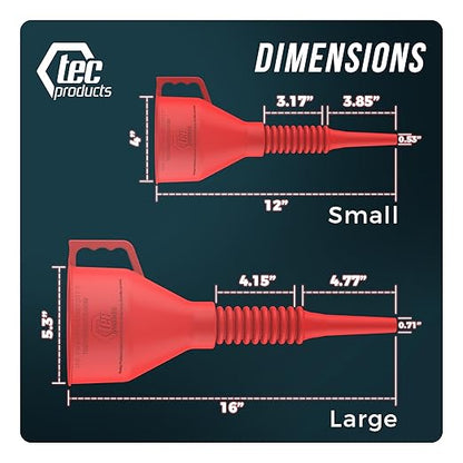 TEC Products FlexAll Long Flexible Funnels - Automotive Oil Funnel with Hose, Durable Nitrile Rubber for Oil Change, Transmission Funnel Fluid, Diesel, Fuel, Gas - Made in USA - Red (16 x 5 Inches)