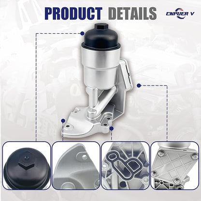 Oil Filter Housing Assembly, Complete Aluminum Plastic Cap Engine Oil Cooler, Compatible with Kia Sedona Cadenza Sorento, Hyundai Santa Fe Azera 2012-2019, OEM:26300-3CAB0 26300-3CAB1 (Plastic Cap)