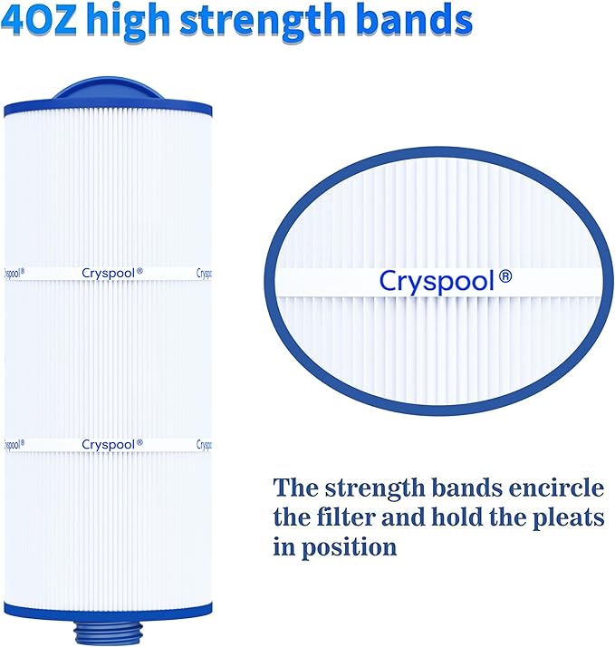 Cryspool® 06046 Filter Compatible with J-300, J400, 6CH-960, FC-2800, PJW60TL-F2S, 14081, 6540-383, Premium, Closed Handle(Not Removable Tops), 60 Sq. Ft Spa Filter Cartridge, 2 Pack