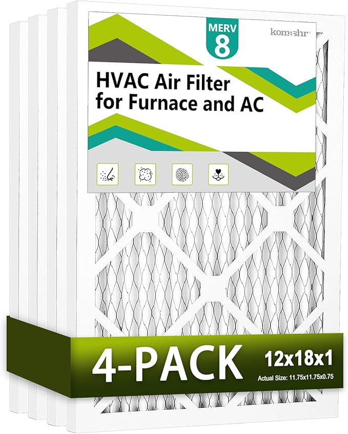 12x18x1 Air Filter MERV 8 (4-Pack), HVAC/Furnace AC Filter Replacement, Dust Defense–Comparable with MPR 600 & FPR 5 (Actual 11.75x17.75x0.75)