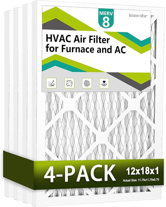 12x18x1 Air Filter MERV 8 (4-Pack), HVAC/Furnace AC Filter Replacement, Dust Defense–Comparable with MPR 600 & FPR 5 (Actual 11.75x17.75x0.75)