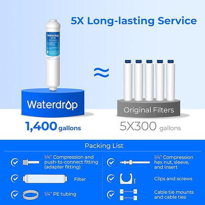 Waterdrop Inline Water Filter for Refrigerator and Ice Maker, 1 Year NSF Certified High Capacity Drinking Water Filtration System with Direct Connect Fittings,Reduces Chlorine,Sediment,Bad Taste&Odor