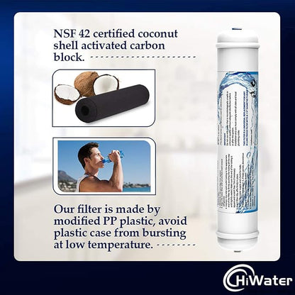 2 Pack Inline Water Filter 1/4" Quick-Connect Replacement Cartridge Inline Activated Carbon Block Filter for Refrigerator, Ice Maker, Under Sink System, Reduces Chlorine, Fluoride, Limescale and More