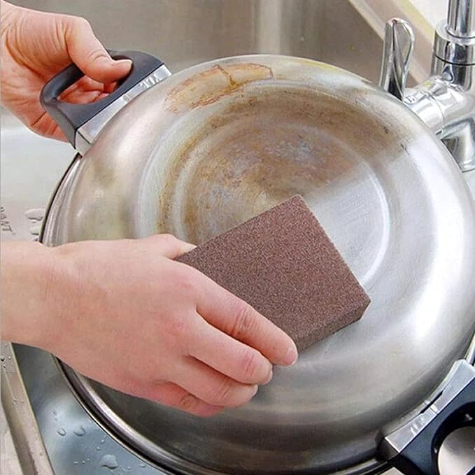 Nano Carborundum Sponge,Emery Sponge Kitchen Pot Brush with Handle,Scouring Pad Pot Scrubber,Pot Cleaner for Bottom of Pans,Wet Dry Sanding Sponges (Brown 02 * 3pcs)