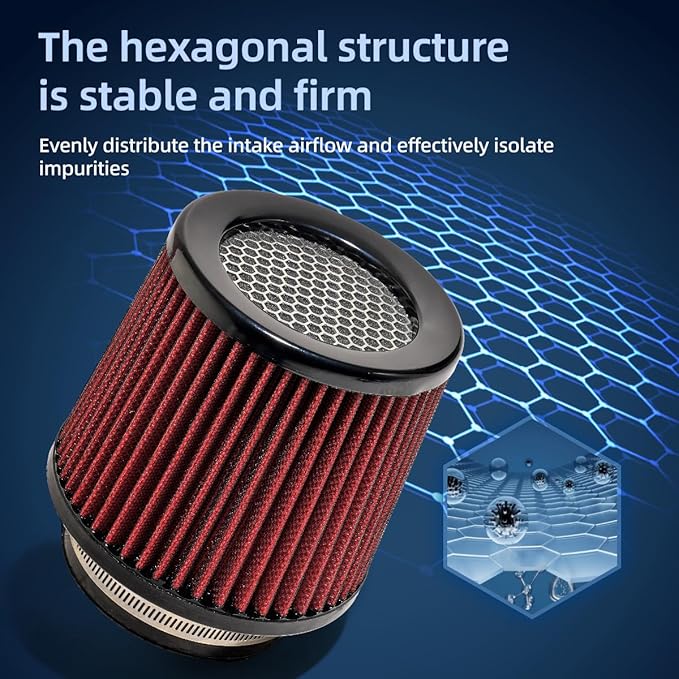 3" 3.5" 4" Inlet Car Replacement Cold Air Intake Filter 76mm 89mm 102mm 3 Sizes in 1 High Flow Performance Cone Air Filter (Red)