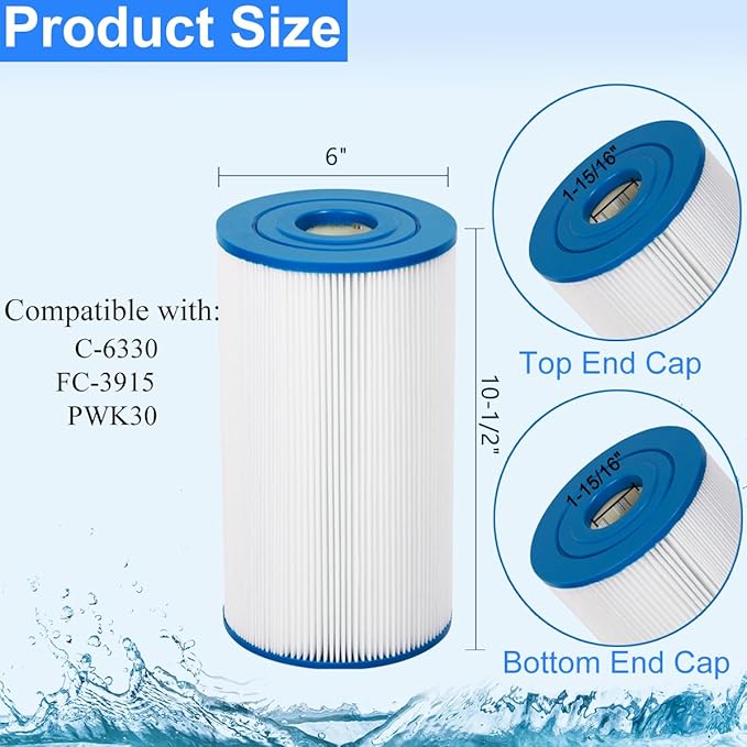 PWK30-EC Spa Filter Cartridge Replaces for Unicel C-6330, C-6430, Filbur FC-3915, CCP498, AK-5005, XLS-602, FC-3915M, Hot Springs 31489, 60307, 30 sq.ft Drop in Hot Tub Filter, 2 Pack