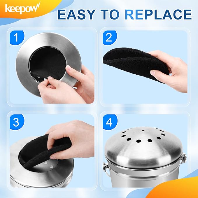 KEEPOW 12 Pack Compost Bin Filter for Kitchen Compost Bin Pail, Charcoal Filters for Compost Bucket, Activated Carbon Filter for Compost Pail Counter Refill (6 Round + 6 Square)