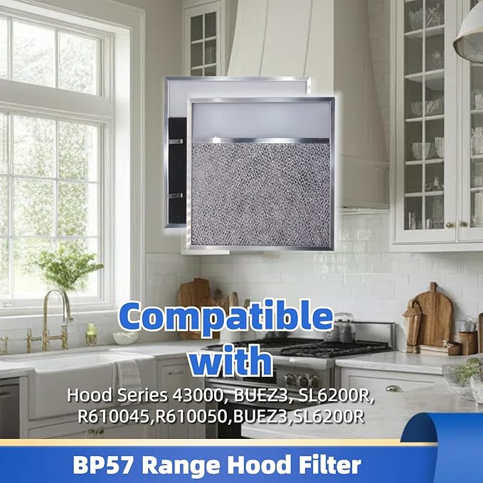 BP57 Range Hood Filter with Light Lens 11-3/8 x 11-3/4 In 1-Pack Stove Hood Vent Aluminum Grease Air Filter for Broan-NuTone 43000 Series Kitchen Exhaust Range Hood