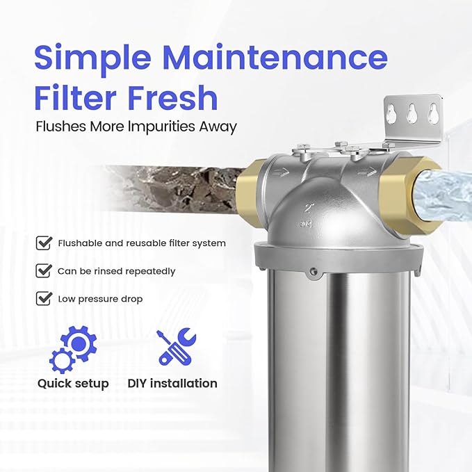 Amwater NSF/ANSI 42 Certification Big+ Stainless Steel Filter Housing for 20”Length,4.5"OD Filter Cartridge, Drain Valve Style C (Square Head)