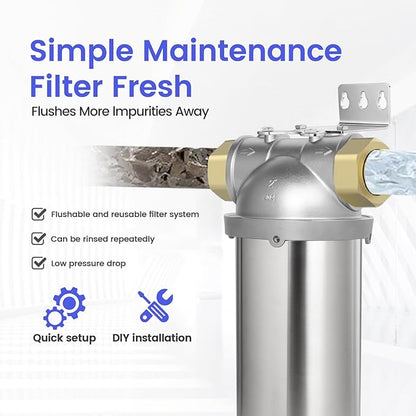 Amwater NSF/ANSI 42 Certification Big+ Stainless Steel Filter Housing for 20”Length,4.5"OD Filter Cartridge, Drain Valve Style C (Square Head)
