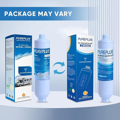 PUREPLUS RV Water Filter System for Garden, Pool, Spa, RV, Camper, Marine, Boat Hose, for Drinking, Car Washing, Gardening, Planting, Reduces Chlorine, Heavy Metals, Odors, 2PACK