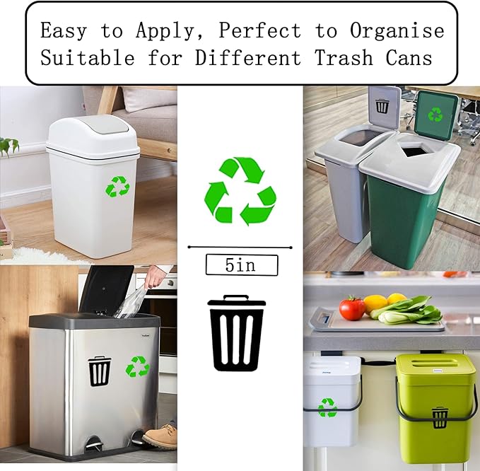 16 Pack Activated Carbon Filter with 2 Pack Recycle+Trash Sticker Fits EKO Trash Can with Built-in Compartment, Also Fits SIMPLI-Magic Garbage Bins, for Trash Can and Compost Bin