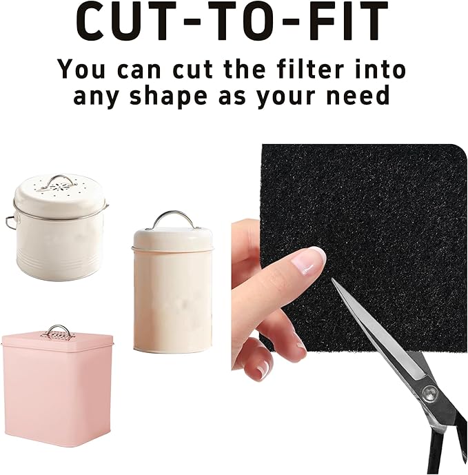 6PCS 5” Square Compost Bin Charcoal Filters, 0.4” Thick Activated Carbon Filters for Kitchen Countertop Compost Pail, Home Bucket Filter Replacements