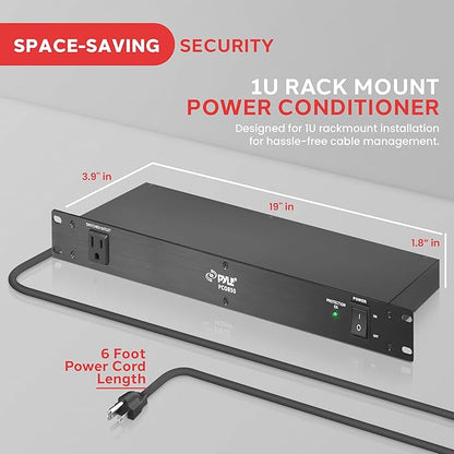 Pyle 150J Surge Protector Power Strip - 9 Outlet - 15 Amp - 1U Rack Mount with AC Filter - Heavy Duty Extension Cord - Overload Protection for Home/Office/Server Use - PCO850