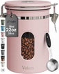 Veken Coffee Canister with Window, Airtight Stainless Steel Kitchen Food Storage Container with Lids, Date Tracker and Scoop for Grounds Coffee, Beans, Tea, Flour, Cereal, Sugar Jars, 22OZ, Pink