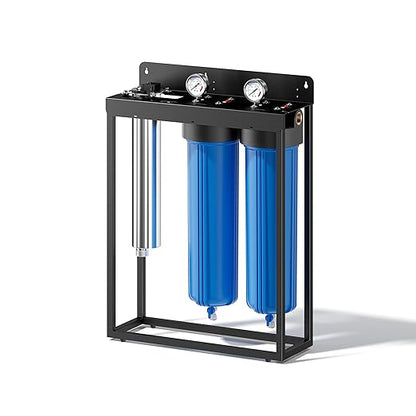 HQUA WF3-03 3-Stage Free-Standing Whole House Water Filtration System, UV Filter Included, Reduces Heavy Metals (Lead, Mercury, Copper, Nickel, Chromium), Chloramine, Sediment, Odor, and VOC’s