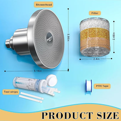 Filtered Shower Head Set (with 2 Cartridges) - Tested to NSF 177 Standards - High Pressure Hard Water Filter for Hair Loss & Dry Skin - Removes Chlorine - Premium Spa Showerhead
