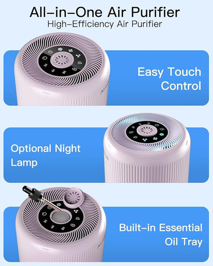 2 Pack Air Purifier for Home Bedroom with H13 True HEPA Filter for Smoke, Smokers, Dust, Odors, Pollen, Pet Dander | Quiet 99.9% Removal to 0.1 Microns | Purple Available for California