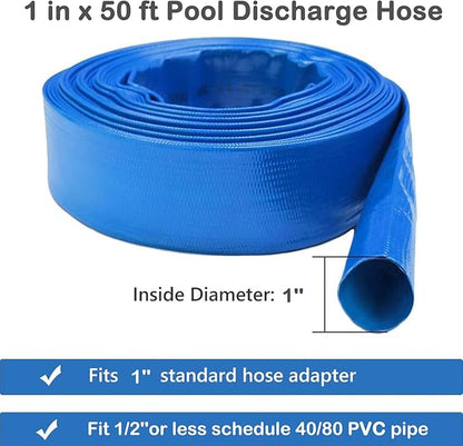 Eastrans 1 IN x 50 FT Pool Backwash Hose, Heavy Duty Flat Discharge Hose, Weather and Burst Resistant, Best Hose for Inground Pools, Filter & Drain Hose