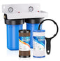 PUREPLUS 2-Stage Whole House Water Filtration System, Reduces Chlorine, Odor, Heavy Metals & Rust, 10"x4.5" Housing, 1" Inlet/Outlet, PP Grooved Sediment & KDF Carbon Filters, Pressure Gauges Included