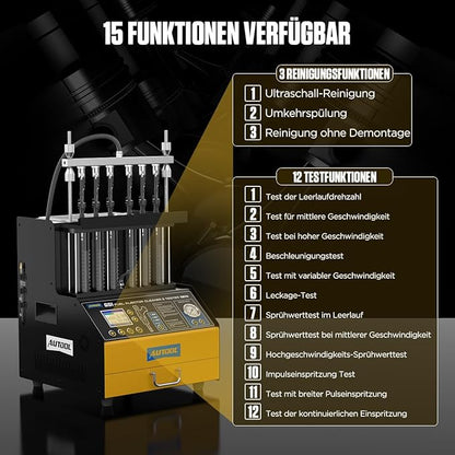 AUTOOL Automotive 6-Cylinder 110V GDI Fuel Injector Cleaning Machine,EFI Fuel Injector Cleaner Kit Tool,FSI Fuel Injector Tester Cleaner for All Petrol and Car Motorcycle