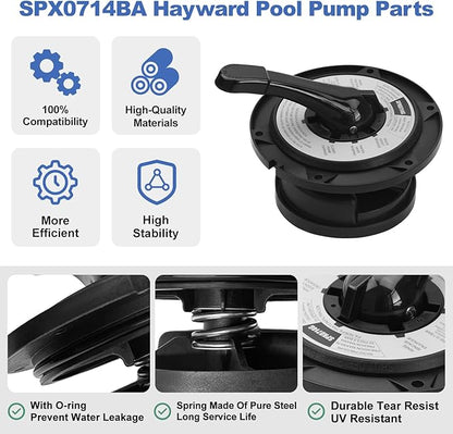 SPX0714BA Key Cover and Handle Assembly Replacement Fits Hayward Vari-flo XL Valve SP0714T SP0714A SP0714C SP0714G11 SPX714BS 601665, Black Pool Filter Valve Part