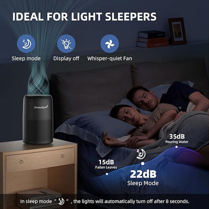 Air Purifiers for Home Bedroom, AromaRoom H13 HEPA Air Purifier Filter for Allergies, Pollen, Smoke, Dusts, Pets Dander, Odor, Hair, 22dB Quiet Air Cleaner for Room, Office, Dorm, AP100-B (Black)