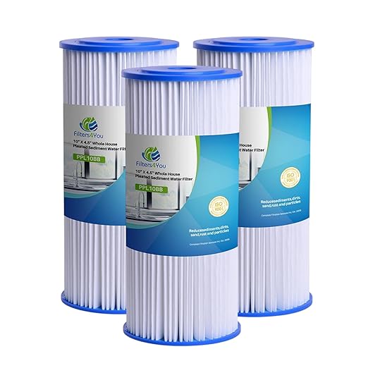 CFS – 10" x 4.5" 30 Micron Compatible Water Filters for HDX HDX4PF4 Pleated High Flow Whole House Filter, Reduces Sediment, 3-Pack