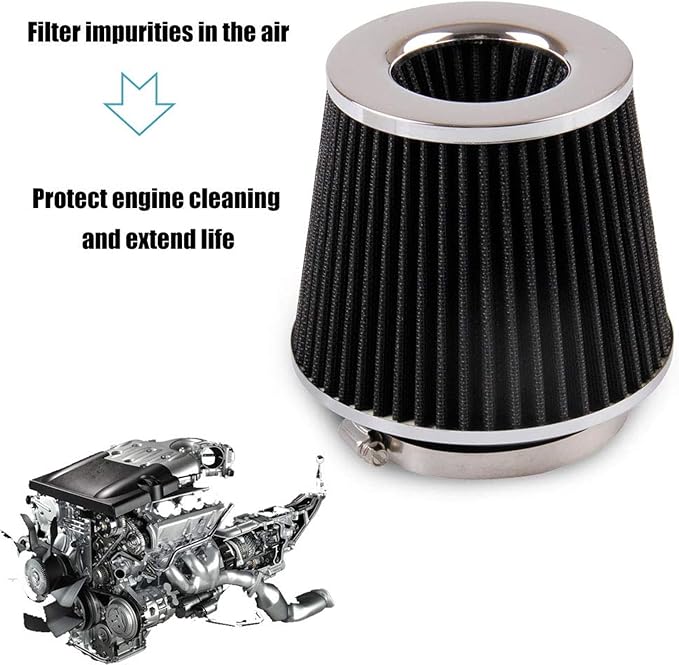 RYANSTAR Universal Clamp-on Air Intake Filter,3 In /3.5 In /4 In Three different Sizes, Round Tapered High Performance, Washable, Replacement Air Filter, For cars and motorcycles (black)