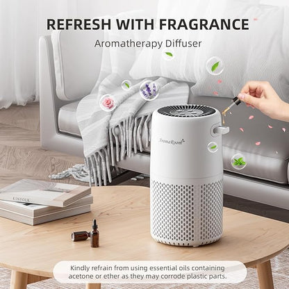 Air Purifier for Home Bedroom, AromaRoom H13 HEPA Air Filter For Smoke Pollen Dander Hair Smell Air Cleaner, 3-in-1 Filter with Sleep Mode, Quiet Air Cleaner For Pets, Home, Baby Room (White)