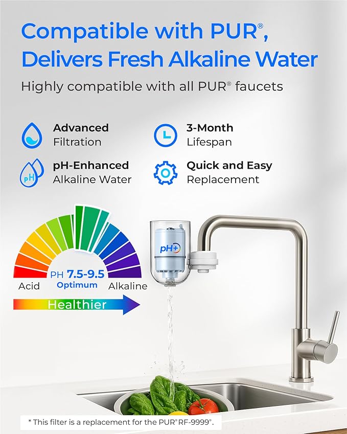 [Alkaline] Waterdrop NSF Certified Water Filter, Replacement for All PUR®, PUR®PLUS Faucet Filtration Systems, Pur® RF-9999® Faucet Water Filter (6 Count), Model No.: WD-C08A