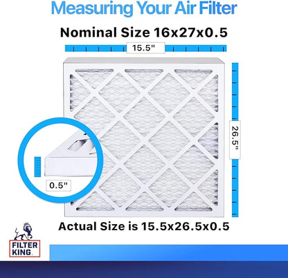 Filter King 16x27x0.5 Air Filter | 4-PACK | MERV 8 HVAC Pleated A/C Furnace Filters | MADE IN USA | Actual Size: 15.5 x 26.5 x 0.5"