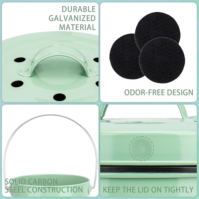 Vipush Compost Bin Kitchen Countertop Composter with lid – Small Compost ContainerI Includes Inner Compost Bucket Liner & Charcoal Filter, Green