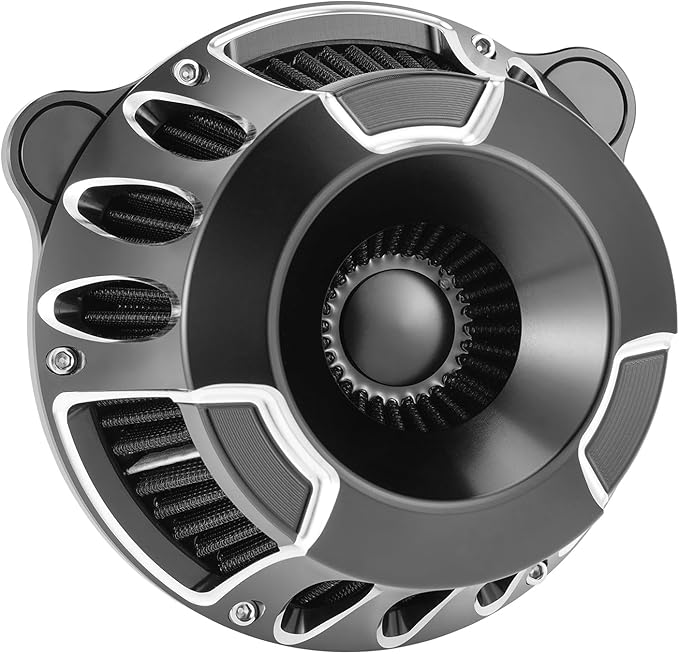 Motorcycle Air Filter Kit CNC Air Cleaner Turbine Intake System Fit for Harley Touring Street Glide Road King Trike 2008-2016, Softail 2016-2017 (C-Black)