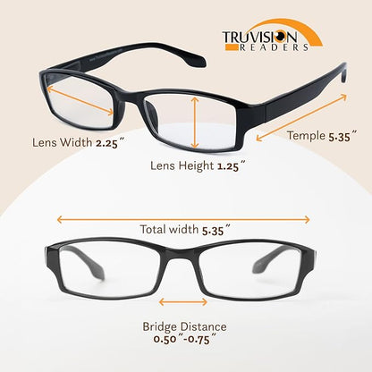 TruVision Readers Reading Glasses, Comfort Spring Hinges for Men and Women, 9501HP