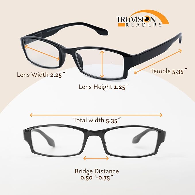 TruVision Readers Reading Glasses, Comfort Spring Hinges for Men and Women, 9501HP