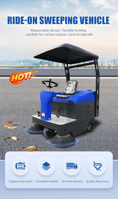 Electric Road Sweeper, Industrial Plant Sweeper, Heavy-Duty Floor Cleaner - Reinforced Main Brush for Manufacturing and Warehouse Environments