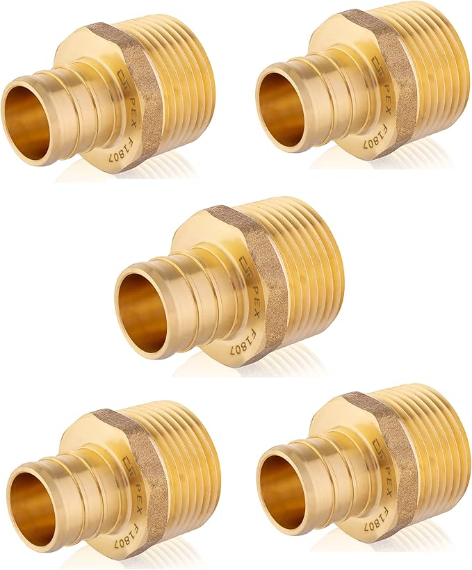 (Pack of 5) Pex 3/4 Inch x 3/4 Inch Male NPT Adapter Brass Crimp Fittings,(PEX1807021-5PCS)