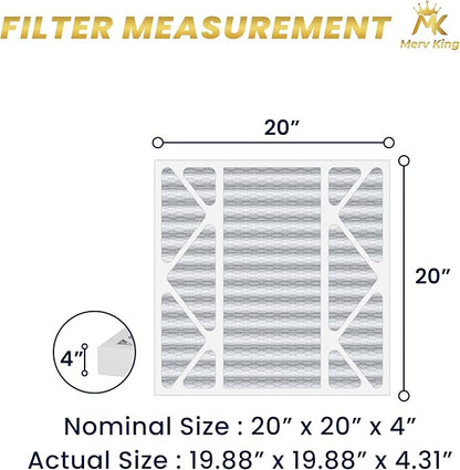 MervKing 20x20x4 Air Filter Actual Size: 19.88" x 19.88" x 4.31" MERV 8 MPR 600-700 | MADE IN USA | 2-Pack | Pleated HVAC AC Furnace Replacement