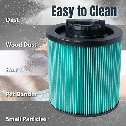 POWERTEC DXVC6914 HEPA Cartridge Filter for DeWalt 6-16 Gal. Wet/Dry Vacuums, Shop Vac Filters for DXV09PA, DXV10S-QT, DXV09P-QTA, DXV06P-QT, DXV10P-QT Shop Vacuum, 1 Pack (75121)