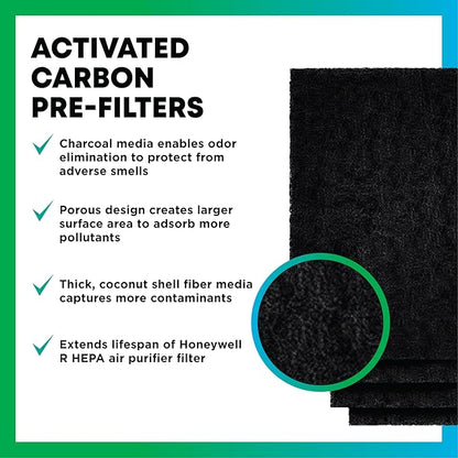 Filterbuy Activated Carbon Pre-Cut Filter HRF-A100 Replacement for Honeywell Air Purifier (4-Pack, Made in USA)