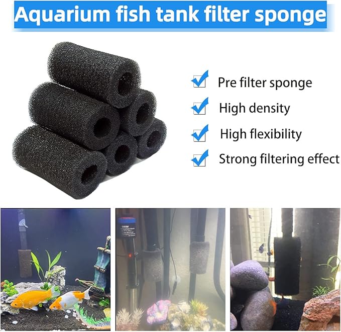 yuntop 6pcs Pre-Filter Sponge, Pre Filter Foam Sponge Roll for Aquarium Fish Tank (6 x 3.5cm /2.4x1.4 inch)