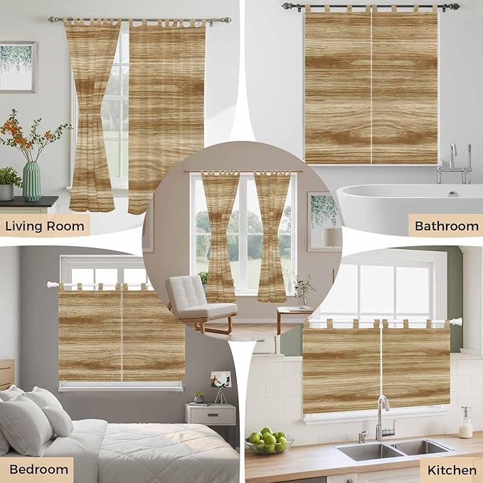 Light Brown Wood Grain Living Room Curtains 96 Inch Length, Window Curtains Tab Top, Western Farmhouse Barn Door Light Filtering Window Treatments Drapes 52"x96" 2 Panel
