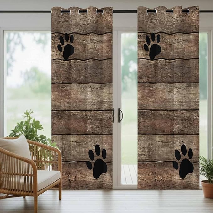 Wood Grain Outdoor Curtains for Patio Claws Animals Wooden Brown Vintage Waterproof Outside Curtains with Grommet Top Weatherproof Curtain for Cabana Pergola Gazebo, 1 Panel, 54" W x 108" L