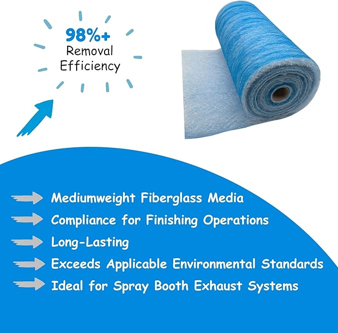 Paint Booth Exhaust Fiberglass Filter Roll, Blue/White Paint Arrestor for Spray Booth (30" x 200ft)