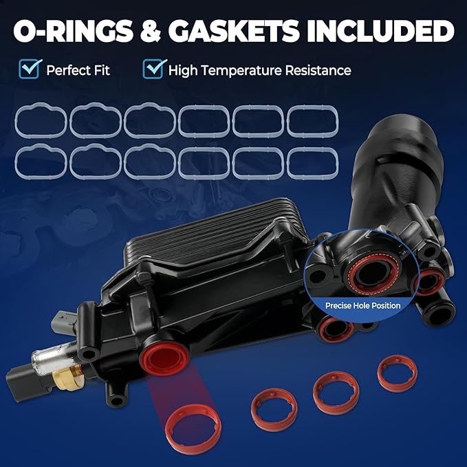 Upgrade Aluminum Engine Oil Cooler Oil Filter Housing for 2017-2018 Jeep Wrangler Grand Cherokee Dodge Challenger Charger Journey Caravan Durango Chrysler 300 200 Town Country Ram 3.6L 926-876 926-959
