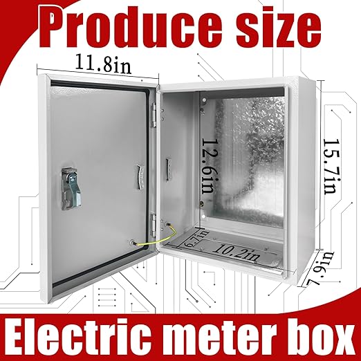 Electrical Box 16 x 12 x 8 Inch Indoor Outdoor Electrical Enclosure Box Steel Junction Box Wall Mounted Universal Electrical Project Box with Safety Locks and Mounting Plates