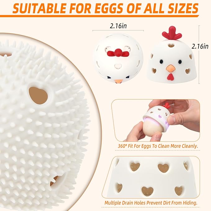 Egg Washer for Fresh Eggs, Egg Scrubber for Fresh Eggs, Egg Brush for Cleaning Fresh Eggs, Egg Cleaner Scrubber, Easter Gifts Creative Chicken Shape Egg Wash Brush Silicone Washing Egg Tool - White