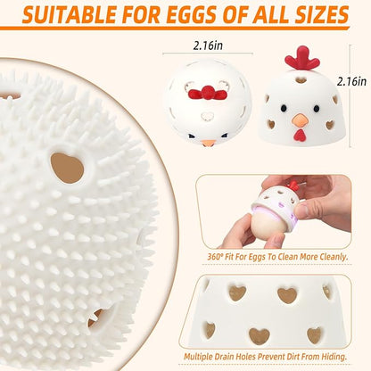 Egg Washer for Fresh Eggs, Egg Scrubber for Fresh Eggs, Egg Brush for Cleaning Fresh Eggs, Egg Cleaner Scrubber, Easter Gifts Creative Chicken Shape Egg Wash Brush Silicone Washing Egg Tool - White